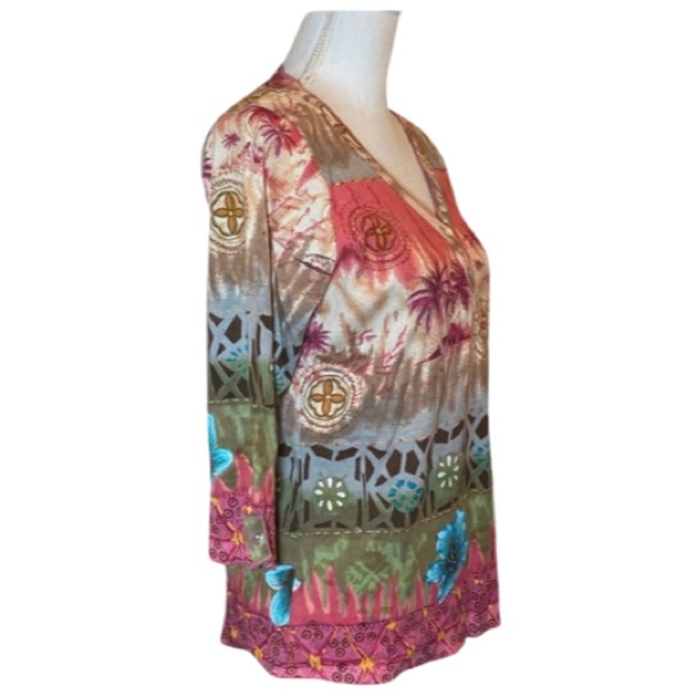 NWT Zashi Embellished 3/4 Sleeve sequin beaded knit top. 100% cotton. Medium. - Picture 2 of 5